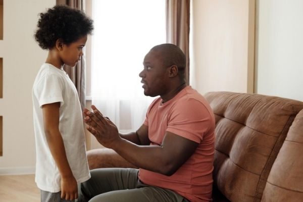 dad and son talking