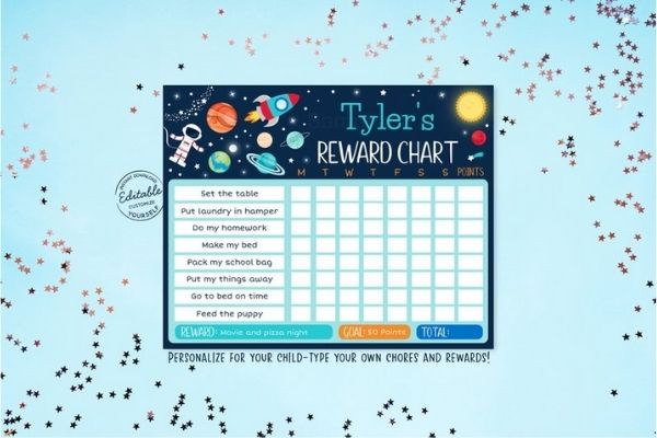 EDITABLE Space Reward Chart Outer Space Rocket Ship Astronaut image 0