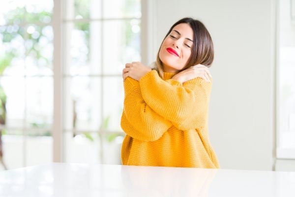 please take care of yourself quotes, woman hugging herself