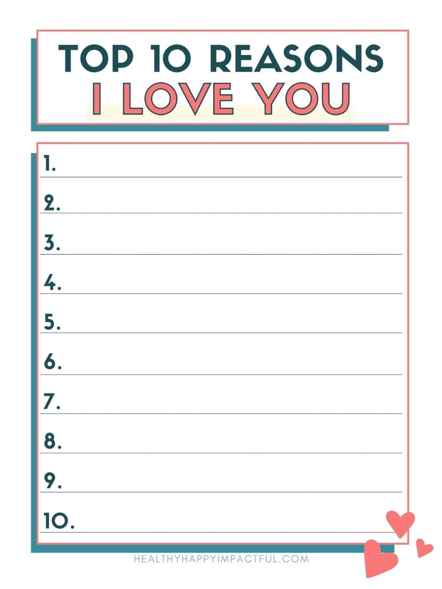 100 I love you reasons free printable: why I love my family