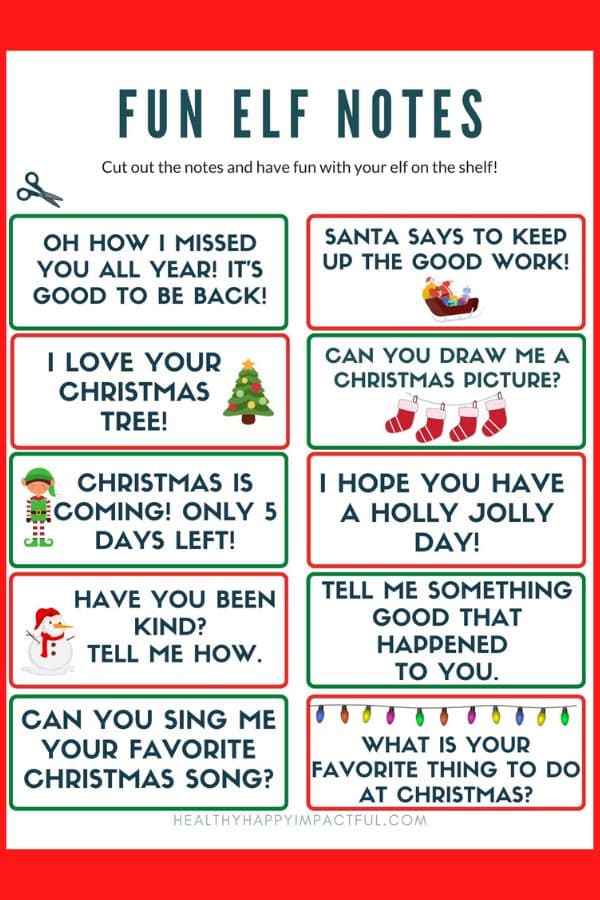cute free elf on the shelf notes, messages, and letters