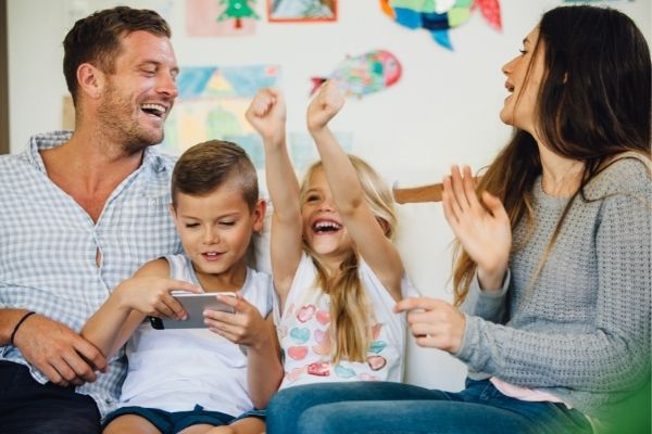 family laughing at home