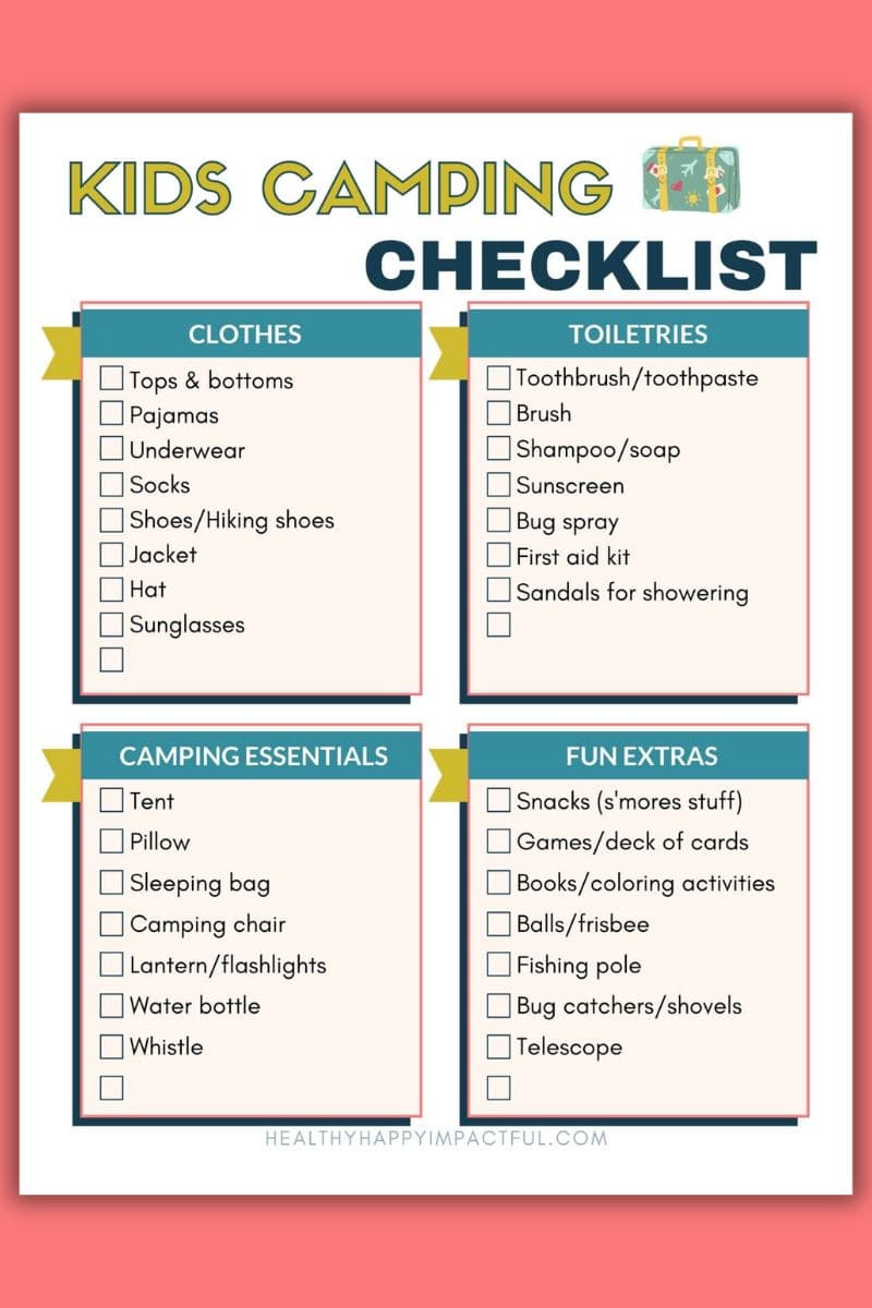 family camping checklist and packing list with kids pdf pin