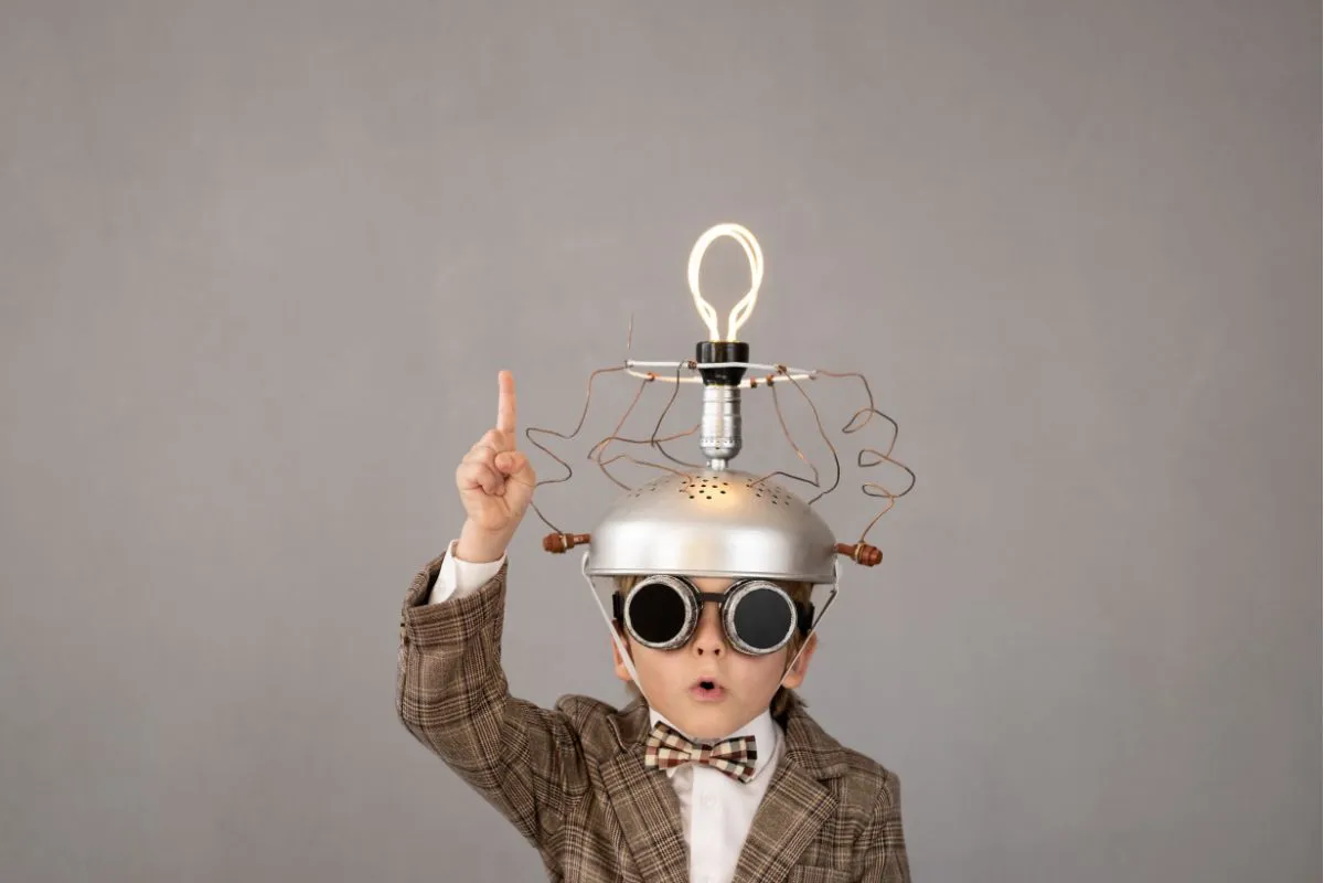 boy with lightbulb on head