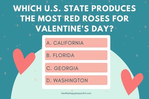 Multiple choice Valentine's Day trivia quiz questions; trivia night