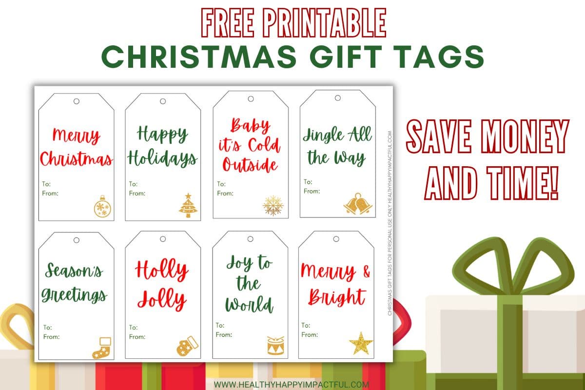 Free Christmas labels and holiday gift tags pdf printable template for baked good, teachers, students, family, friends