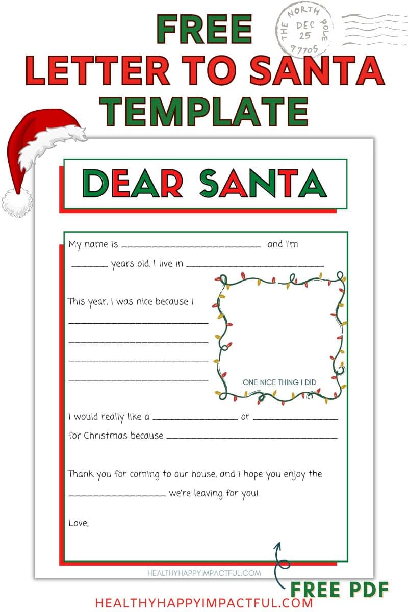 free write a letter to Santa template pdf printable