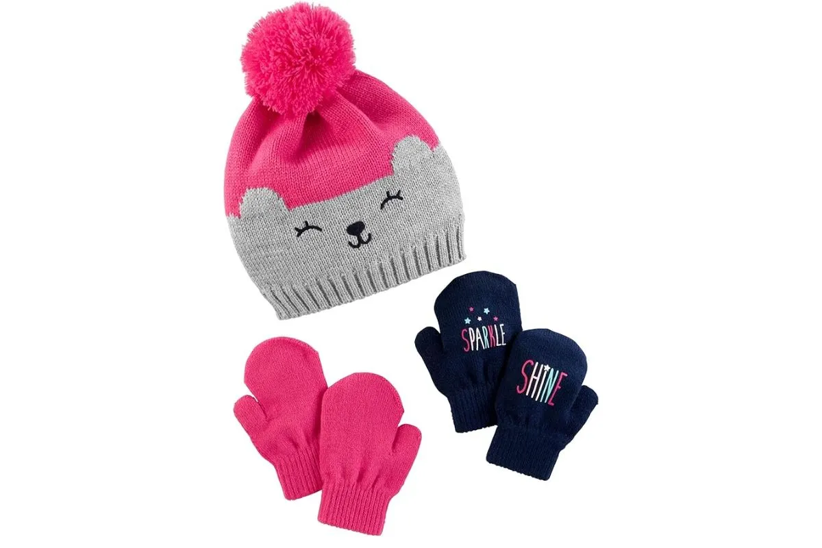 Girl toddlers hat and mitten set are great stocking fillers