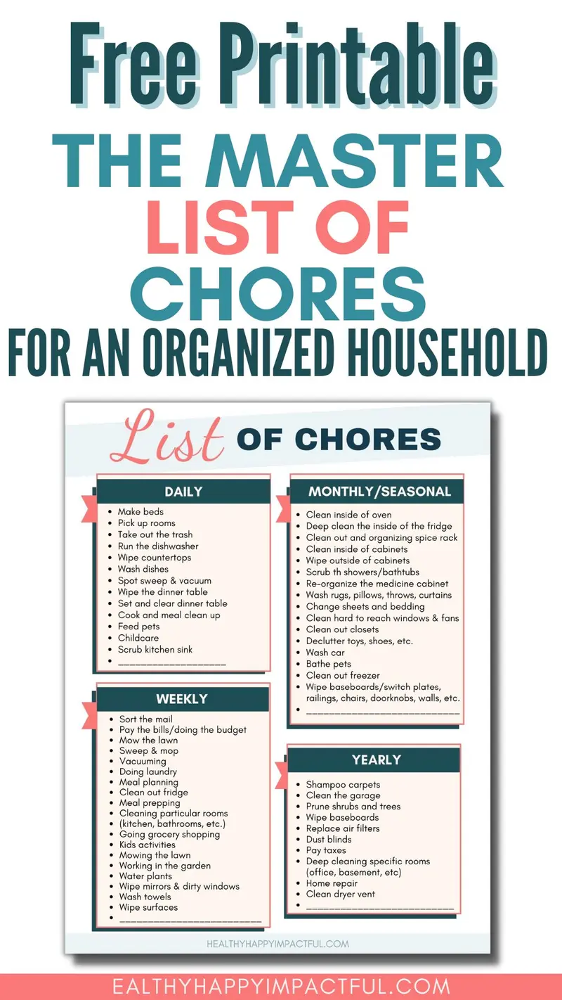 best list of household chores ideas pin