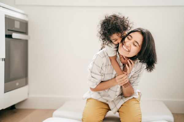 Fun mom and son