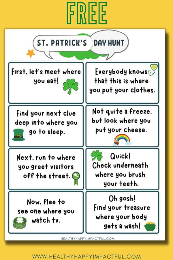 What are some good St. Patrick's Day scavenger treasure hunt clue? Free printable for kids: the benefits!