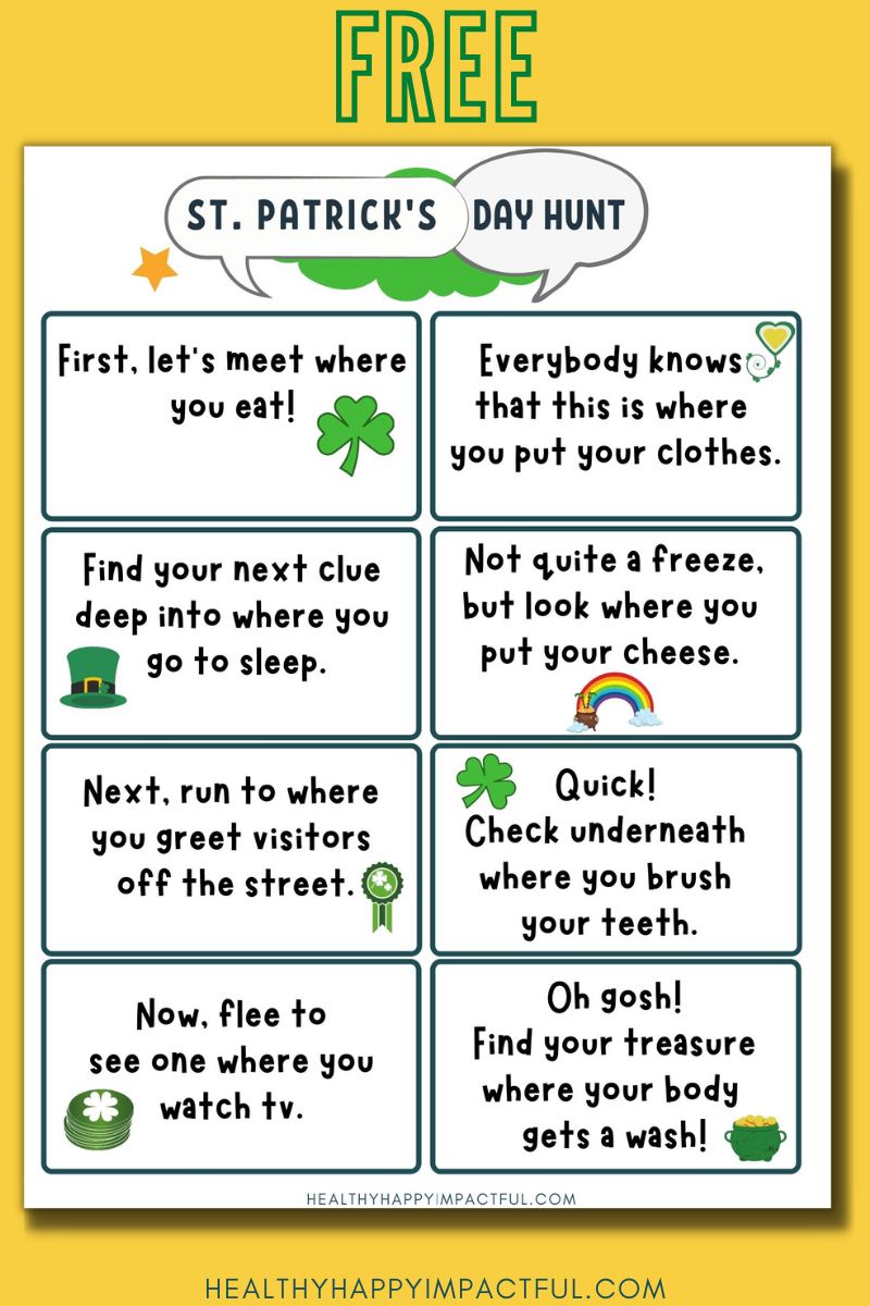 What are some good St. Patrick's Day scavenger treasure hunt clue? Free printable for kids: the benefits!