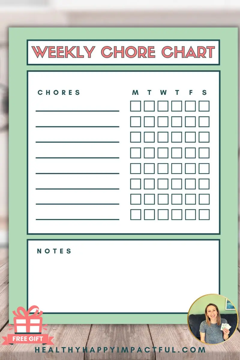 Chores chart template free printable: green with pink writing