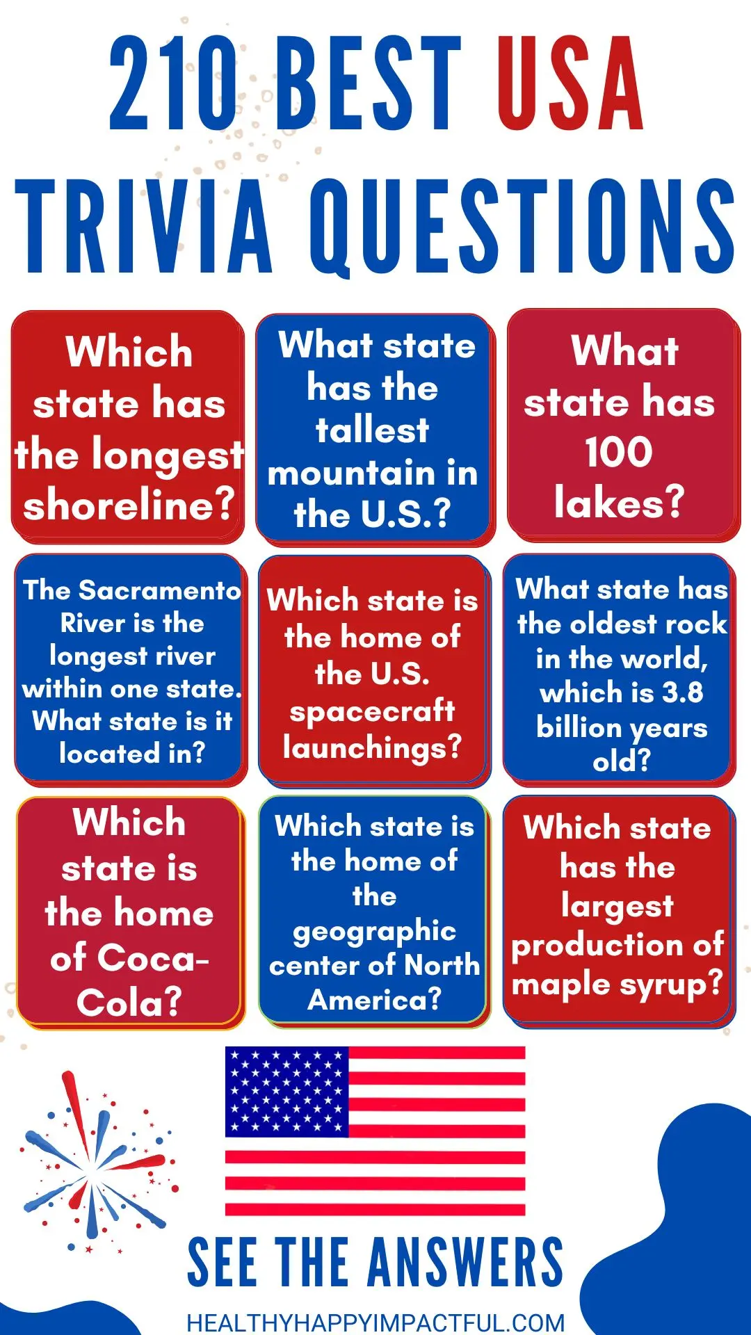 United States of America trivia quiz questions with USA answers, states pin