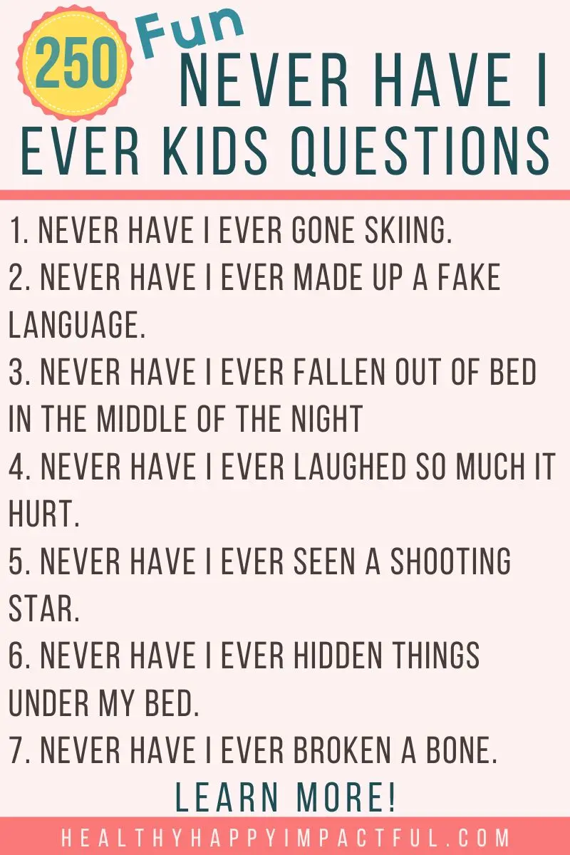 Never have I ever game: kid version questions list