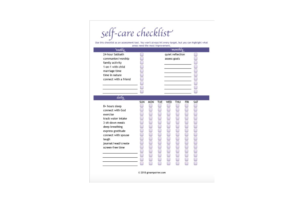 weekly self-care checklist