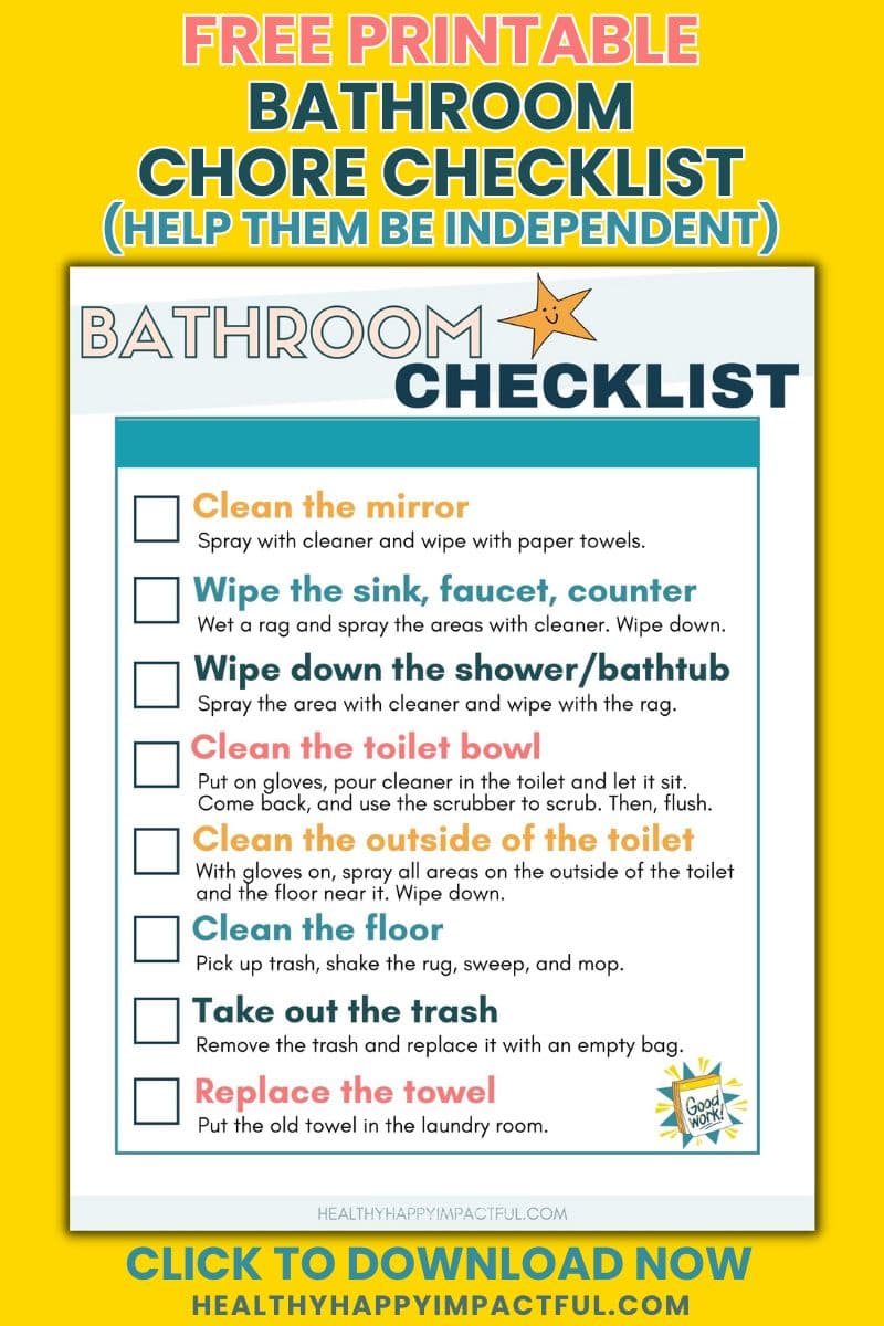 free deep clean bathroom cleaning printable for kids pin; restroom checklist