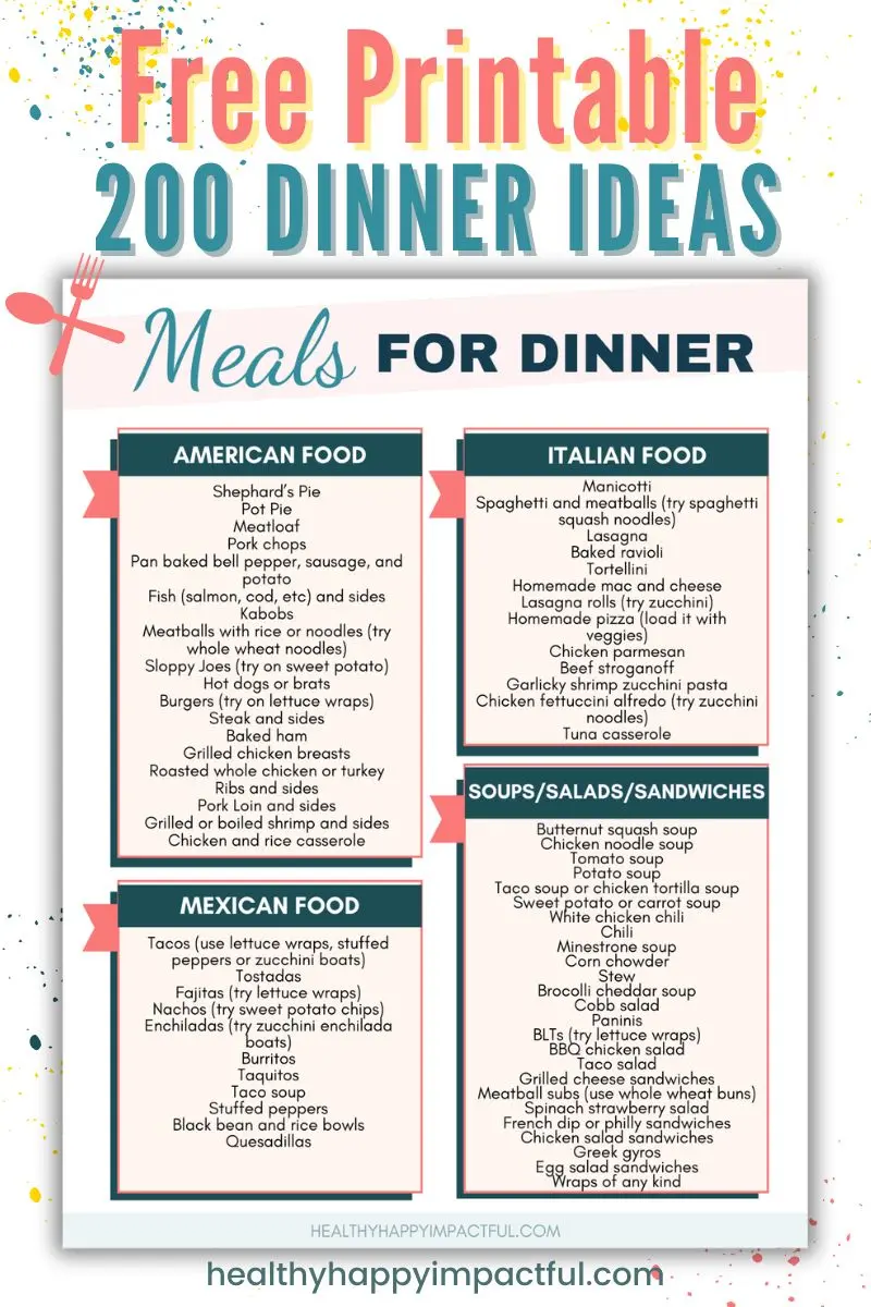 best common dinners and meals ideas list free printable pdf