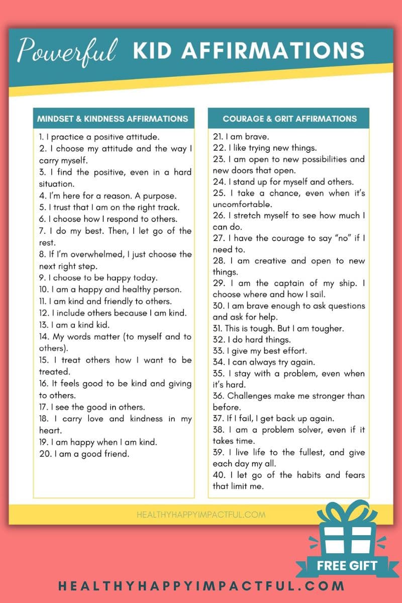 kindness daily positive affirmations for kids printable pdf