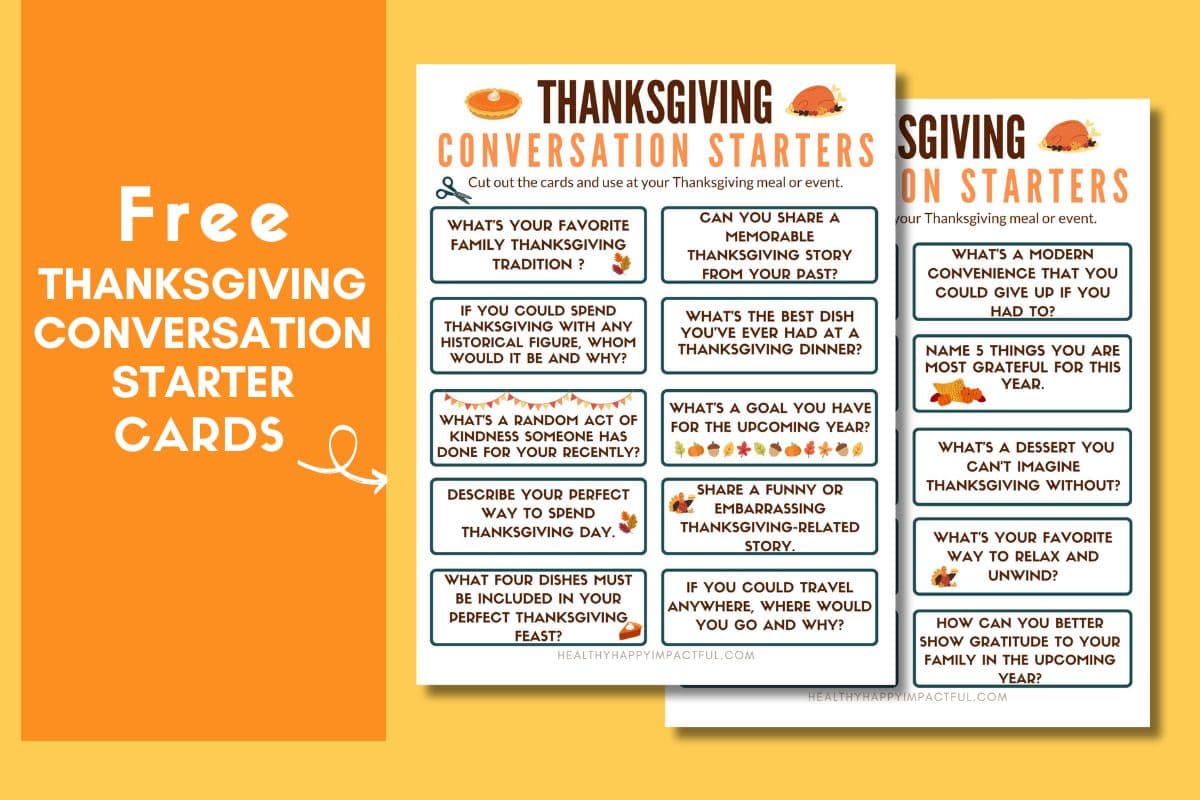 Thanksgiving conversation starters cards; prompts; printable; pdf