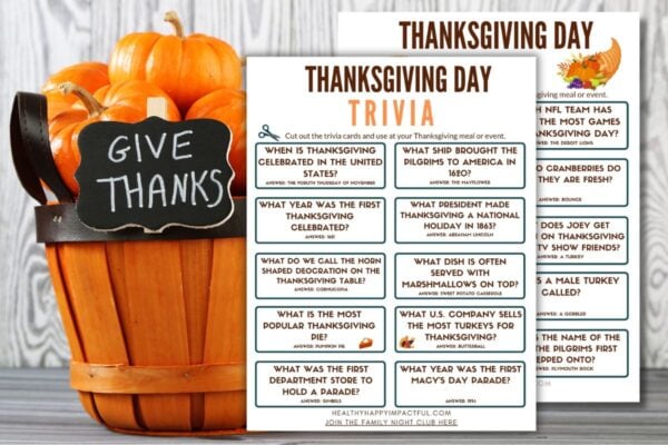 featured image; Thanksgiving trivia printable
