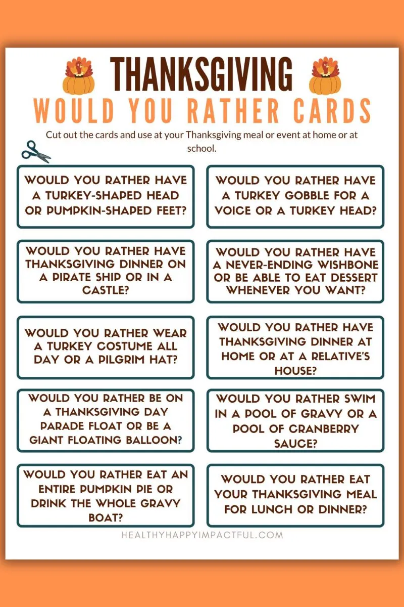 would you rather Thanksgiving edition cut out cards free printable