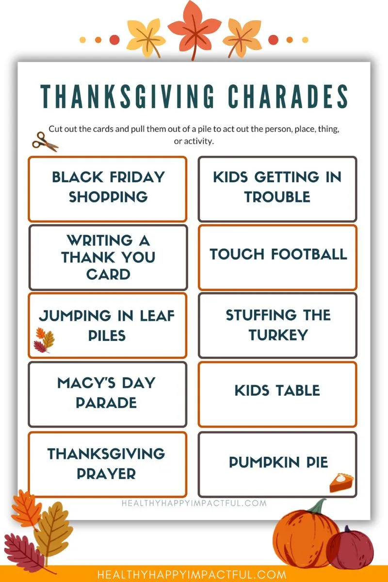 Thanksgiving charades cards free printable pdf