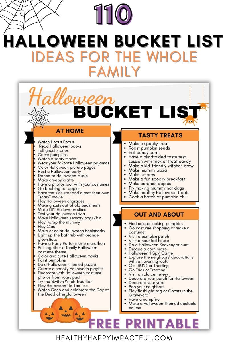 Halloween bucket list pdf free printable