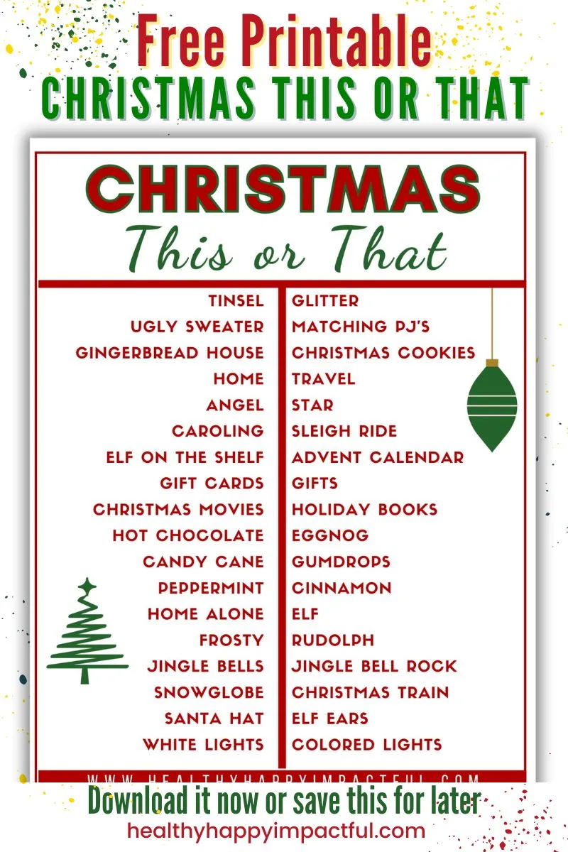 free printable Christmas activities; pdf this or that questionnaire