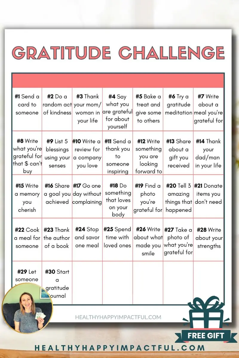 30 days of being grateful challenge for gratitude calendar printable at work or for students