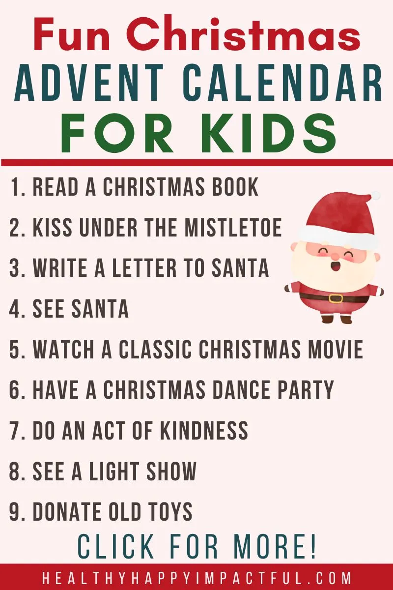 Christmas advent calendar December for kids and family ideas