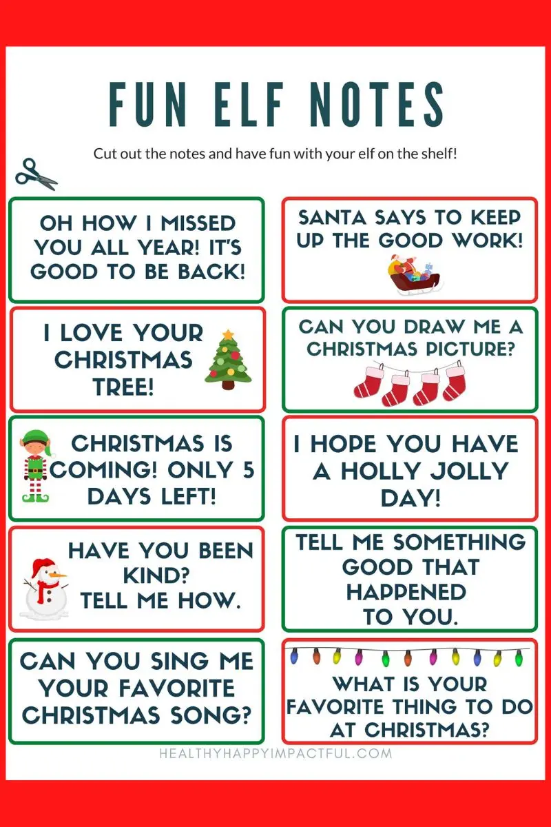 daily Elf on the shelf pdf small notes printable template