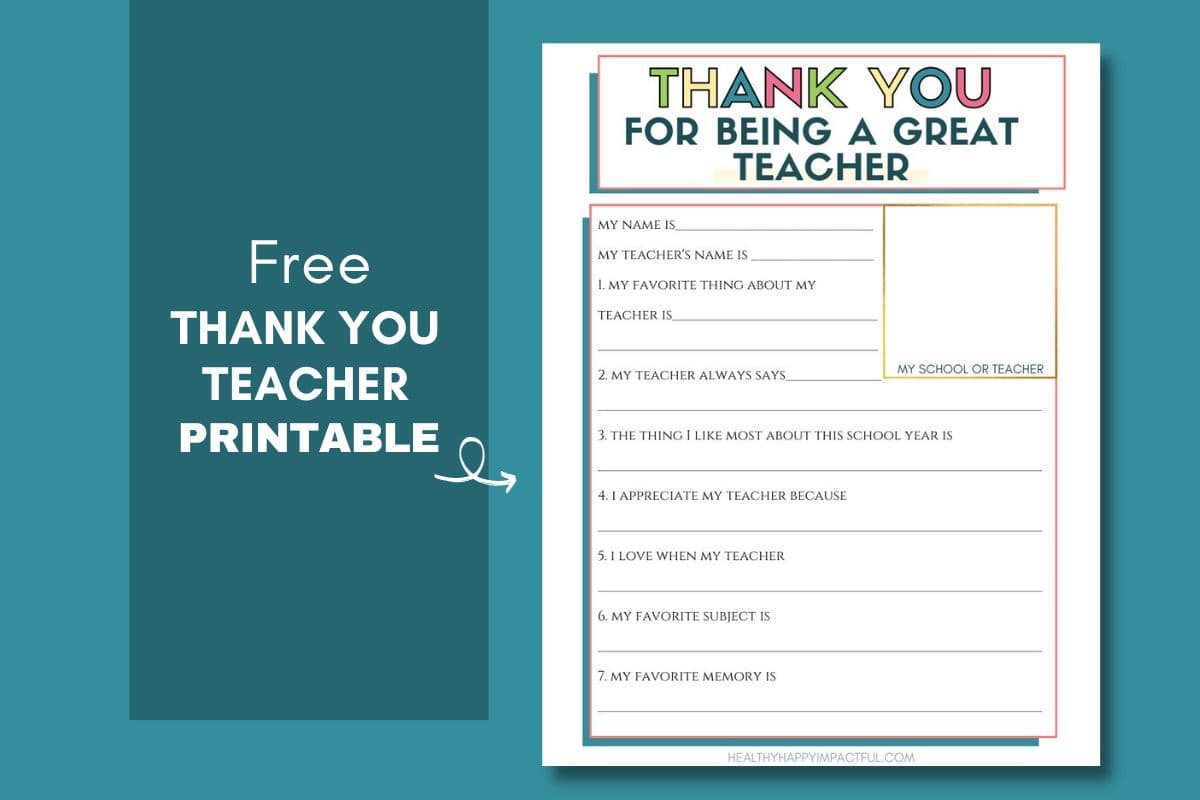thank you for being a great teacher printable