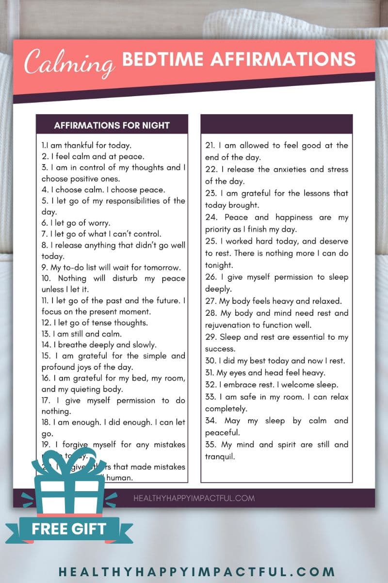 night affirmations for bedtime sleep free pdf printable