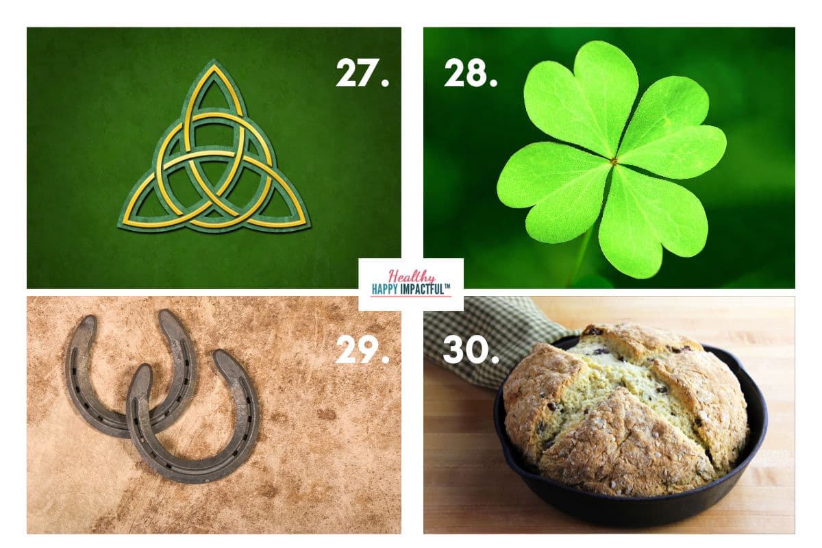 celtic knot, four-leaf clover, horsehoes, soda bread; Irish trivia quiz questions