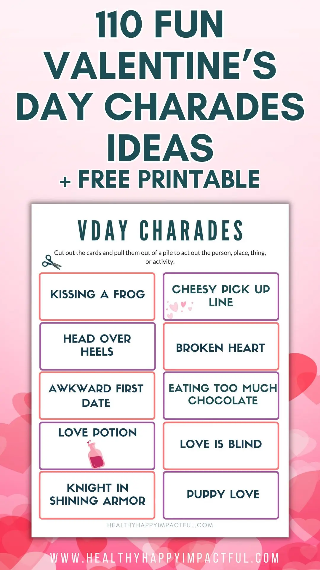 free game printable clues for Valentines day charades