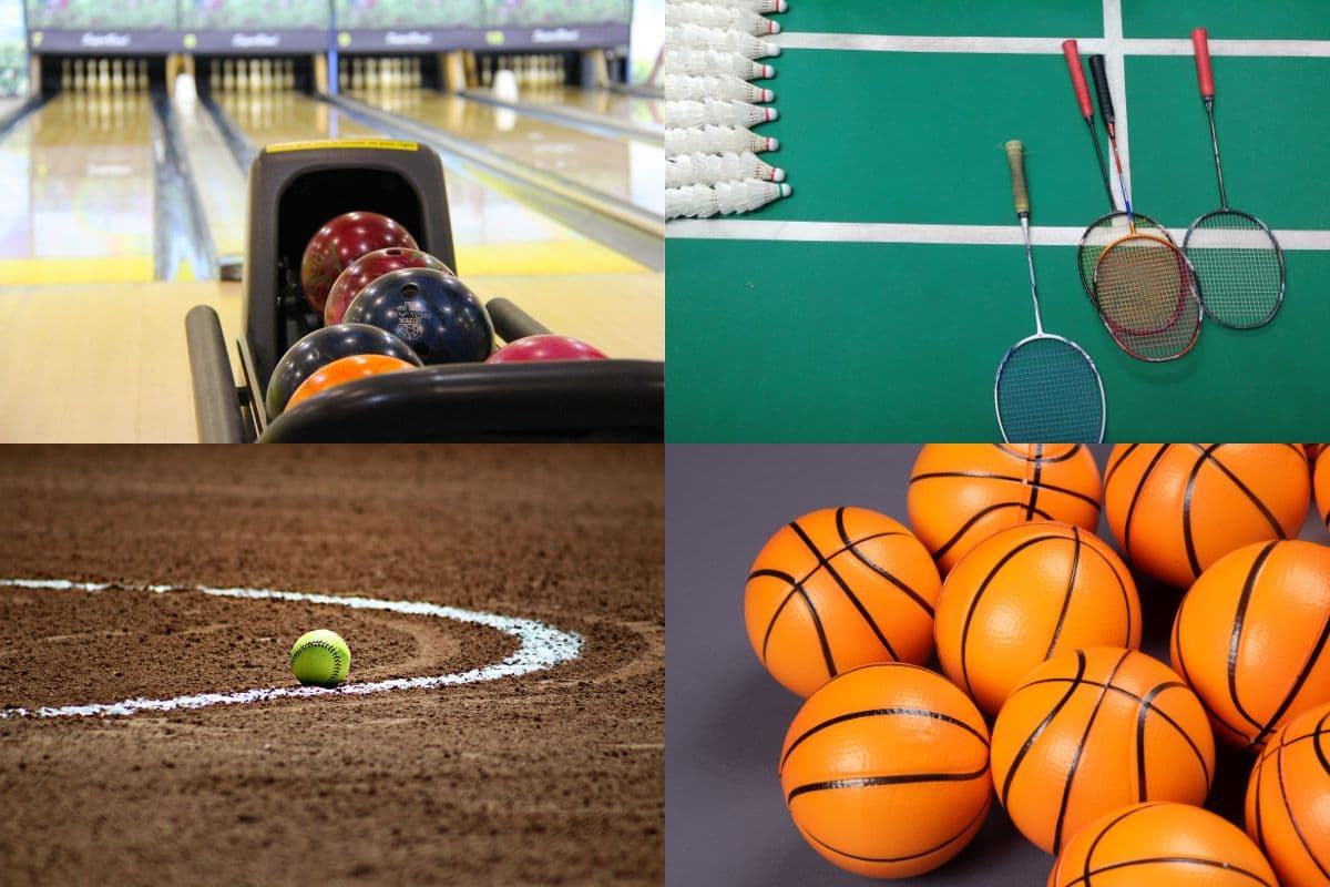 sports and games; bowling; tennis; baseball; basketball