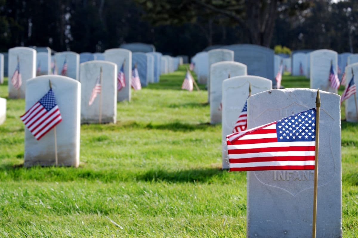Cemetery with American flags
