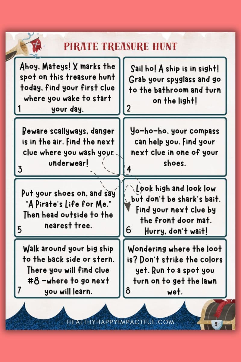 pirate treasure hunt example with clues free pdf