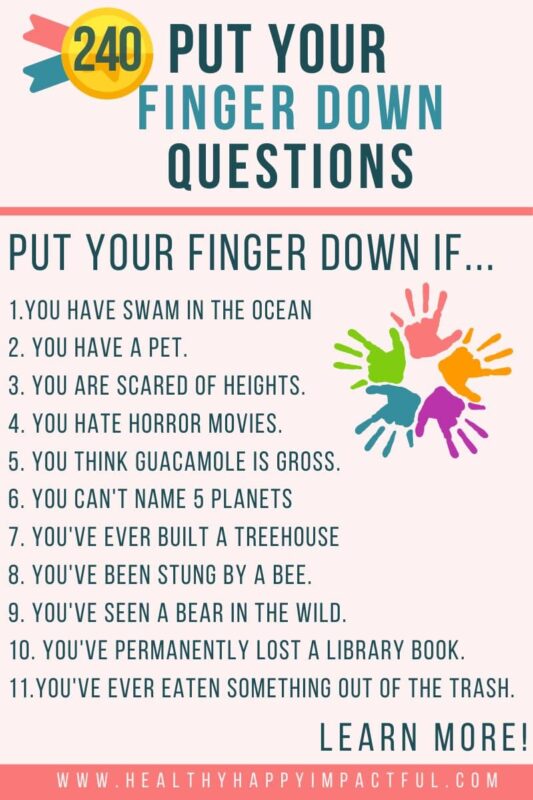 put your finger down questions for adults and kids of all ages: how to play; friends; family edition