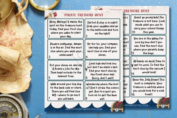 feature image; pirate treasure hunt clues; free printable