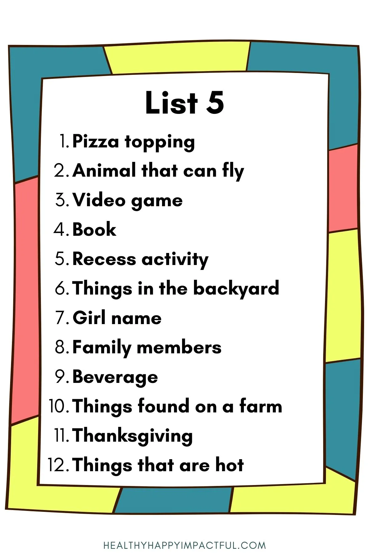 funny Scattergorires categories; printable; online game