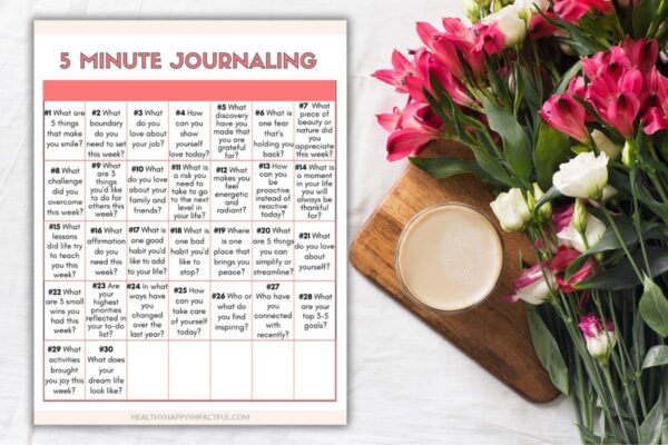 30 day journaling challenge with just 5 minutes a day, free printable