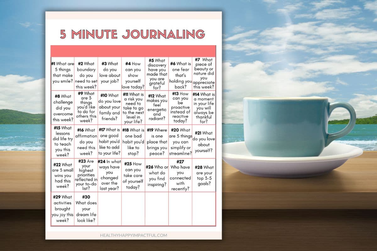 5 minute journaling calendar for a 30 day challenge
