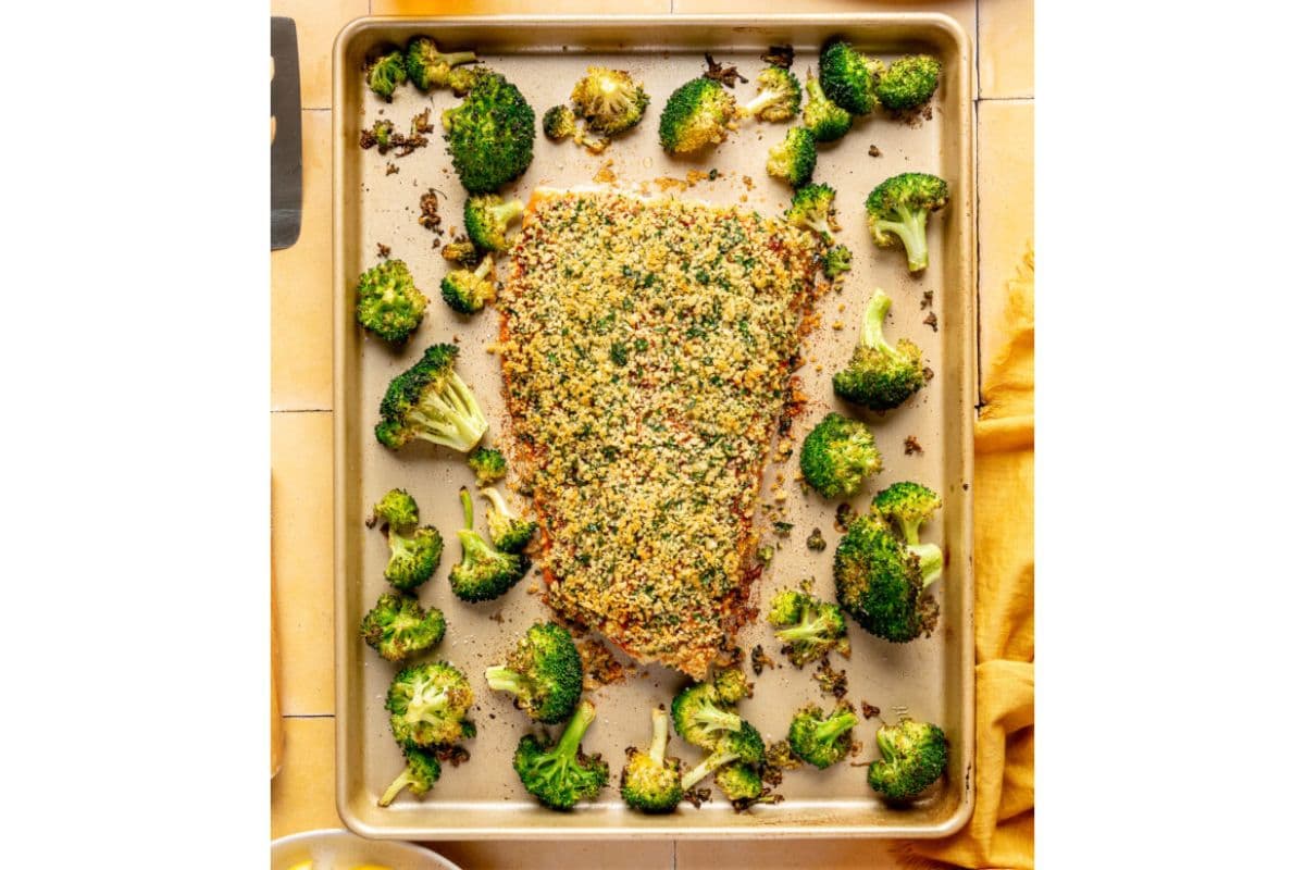 one sheet pan salmon and broccoli recipe