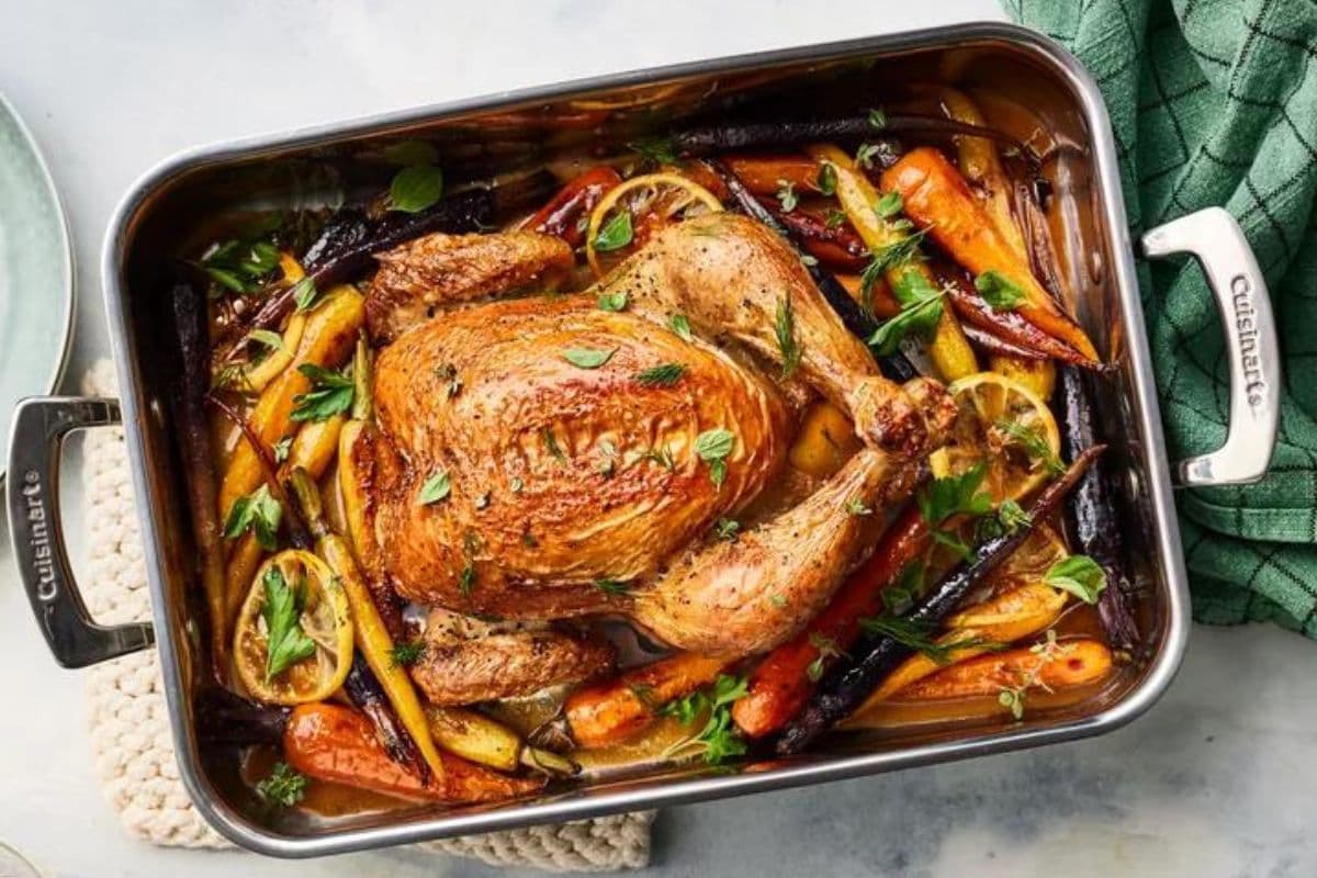 Lemon roast chicken with carrots