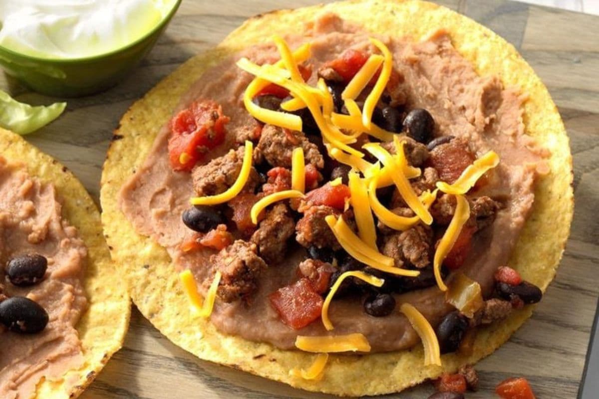 Black been and beef tostadas