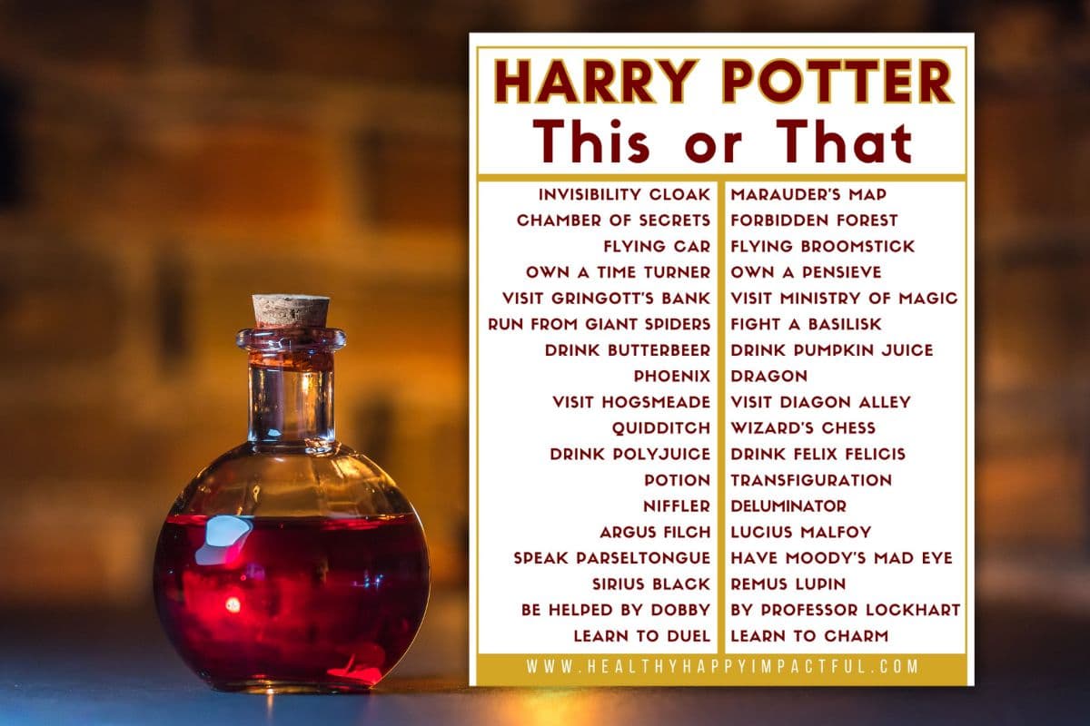 Harry Potter and Hogwarts would you rather questions game printable