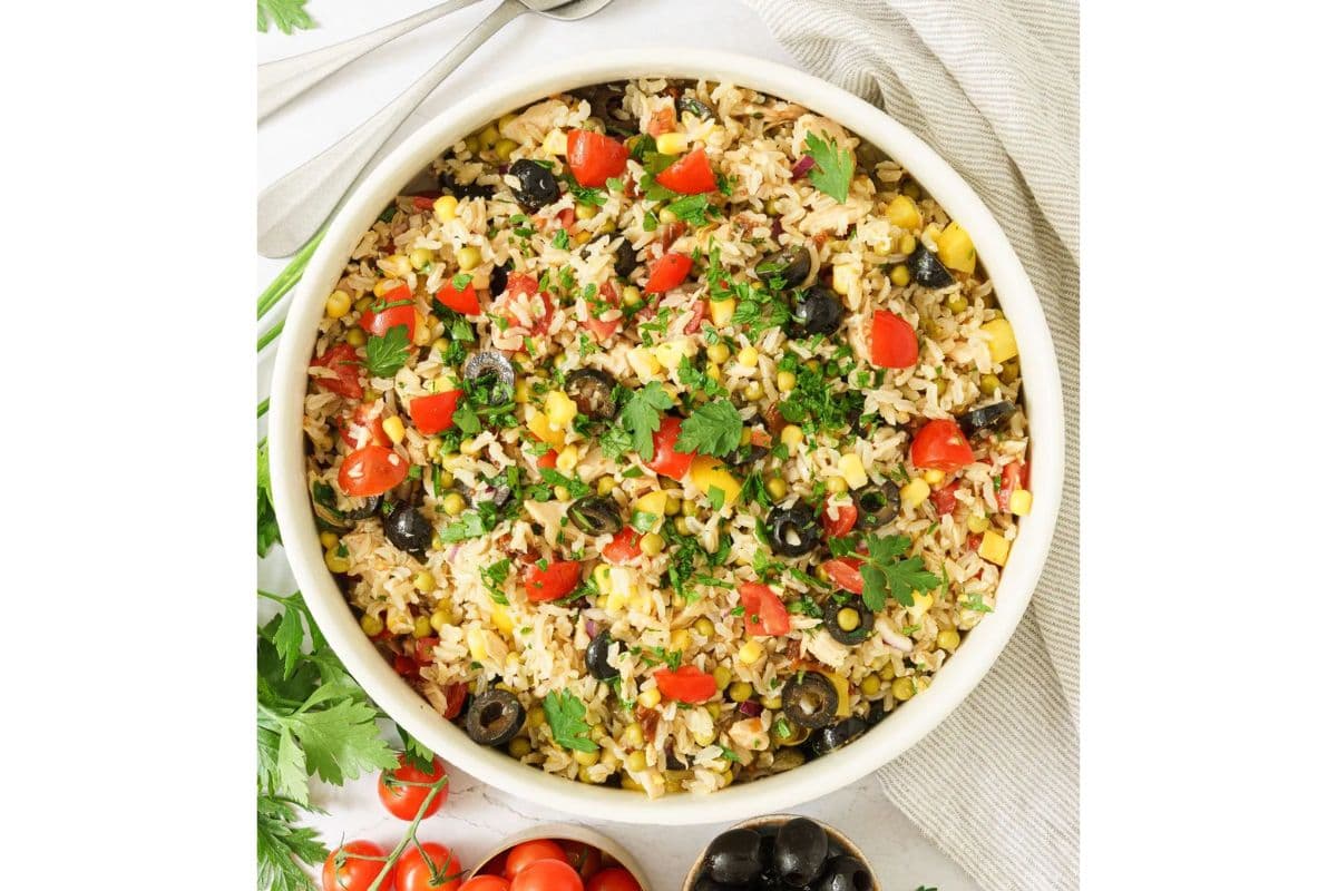 cold rice salad; easy and lazy summer dinner ideas