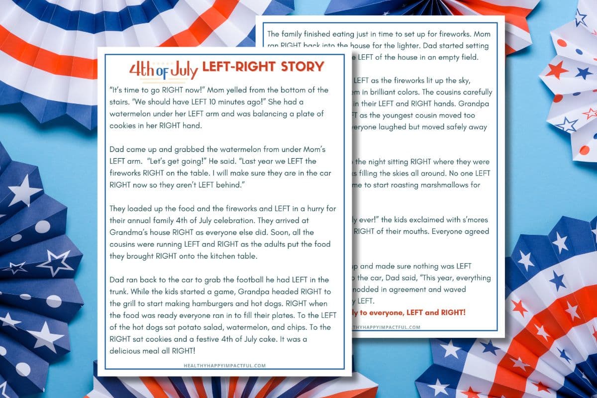 left right story game; fun and festive fourth of July games to play